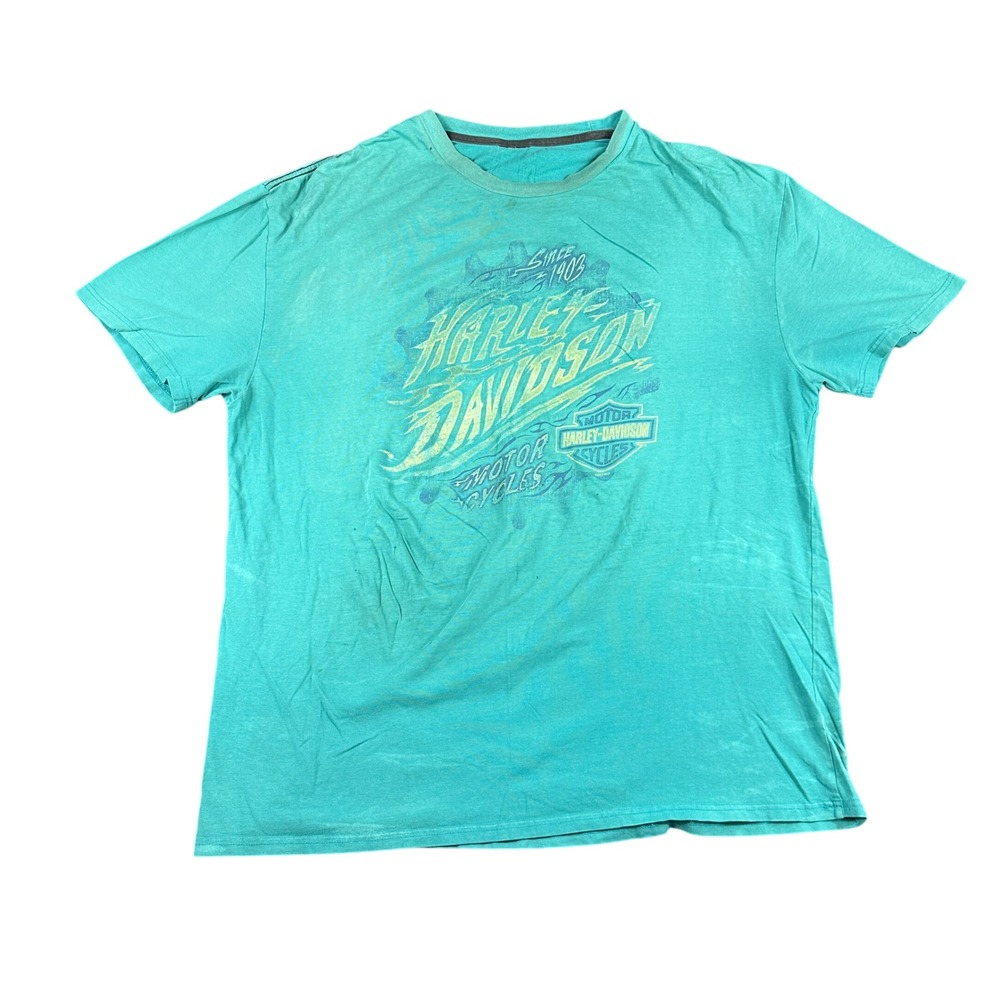 Harley-Davidson T-Shirt Mens 2XL Teal Blue Graphic Alamo City San Antonio TX